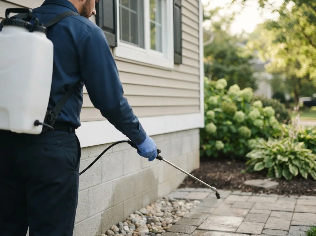 Pest control technician inspecting a home in Seatonville, IL